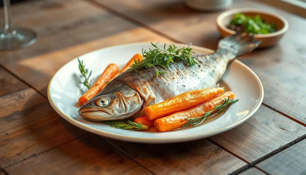 Baked trout and roasted carrots