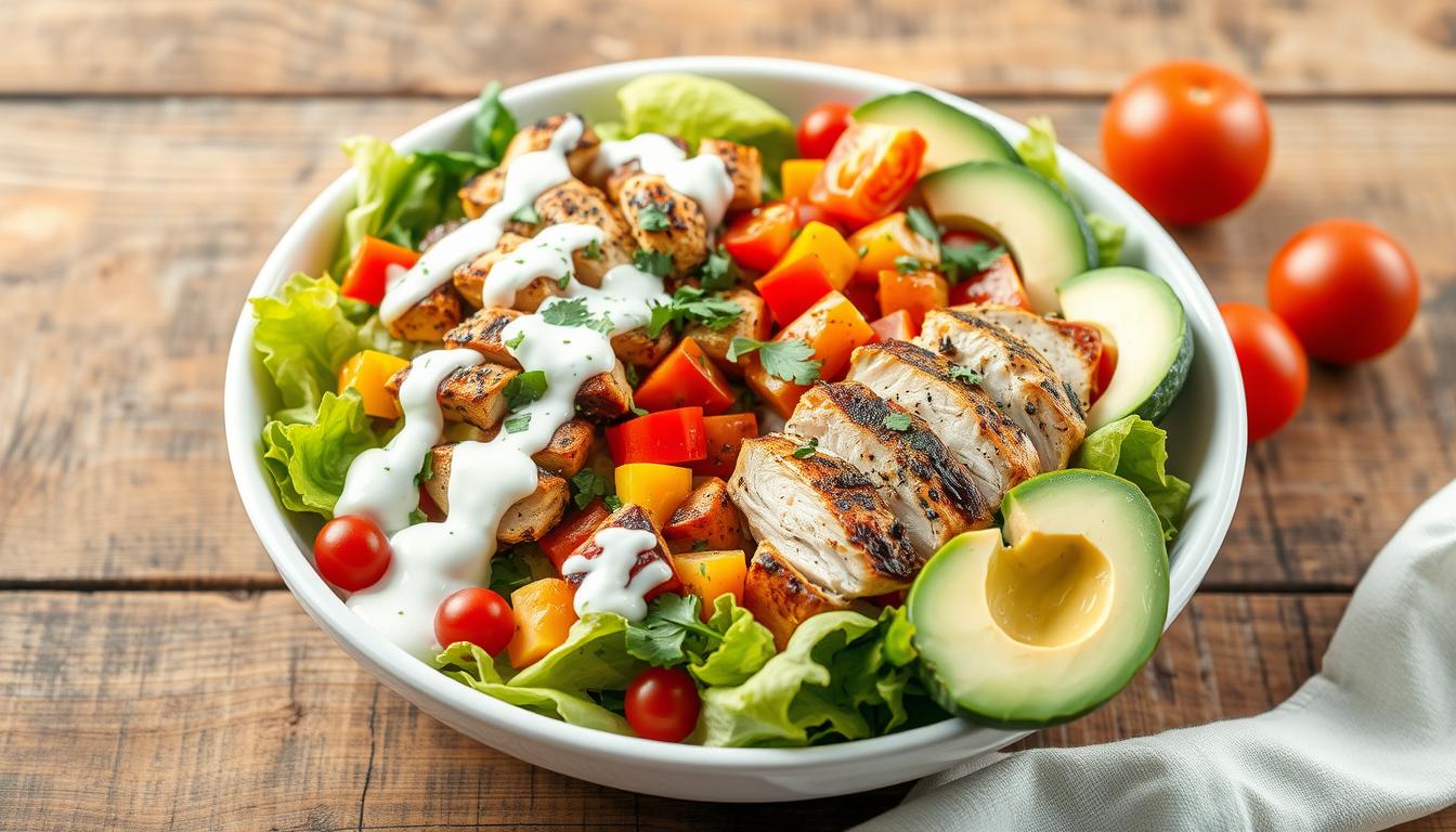 Chicken salad with lactose-free yogurt for fibromyalgia