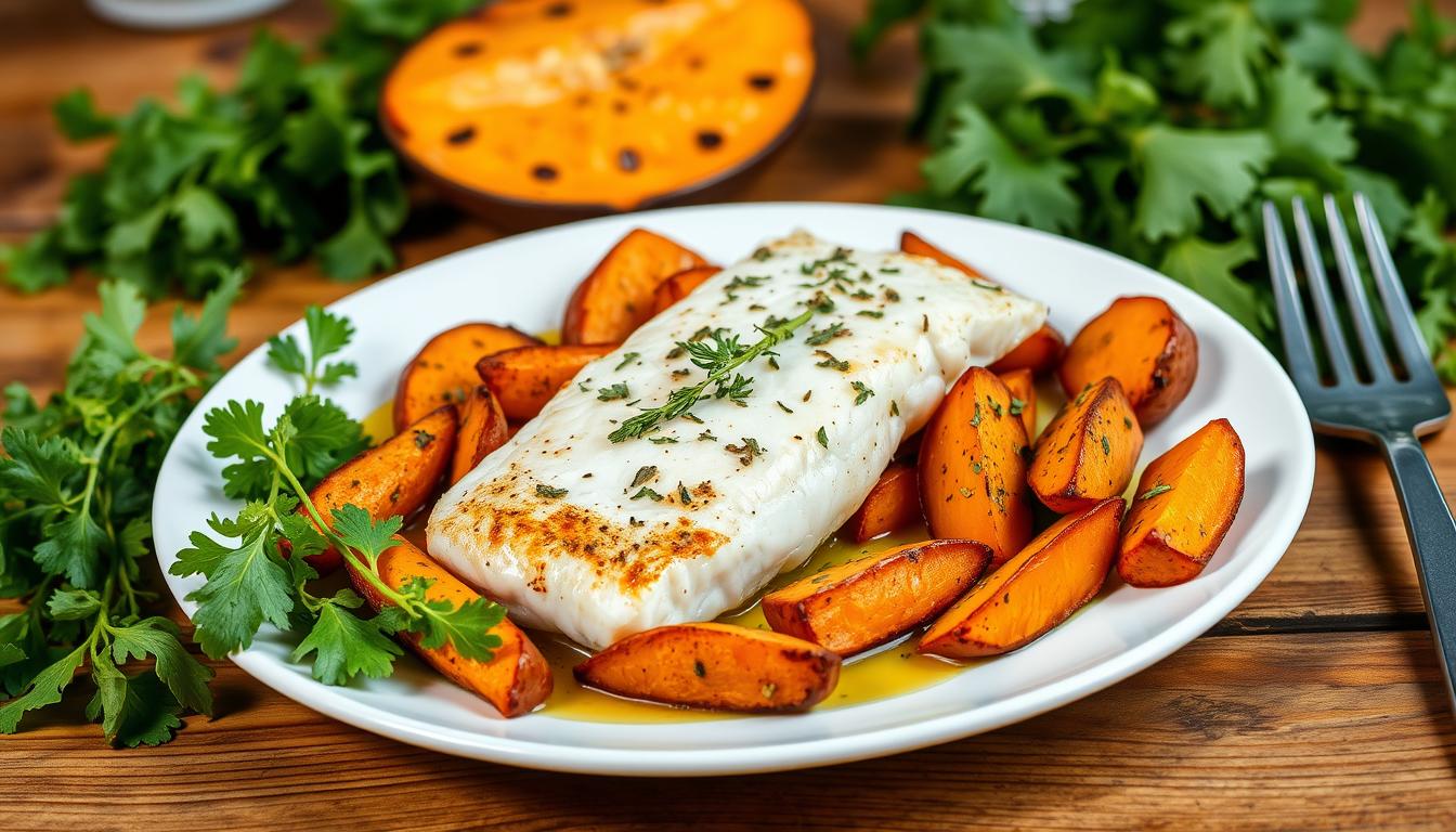 Endo friendly baked cod sweet potatoes