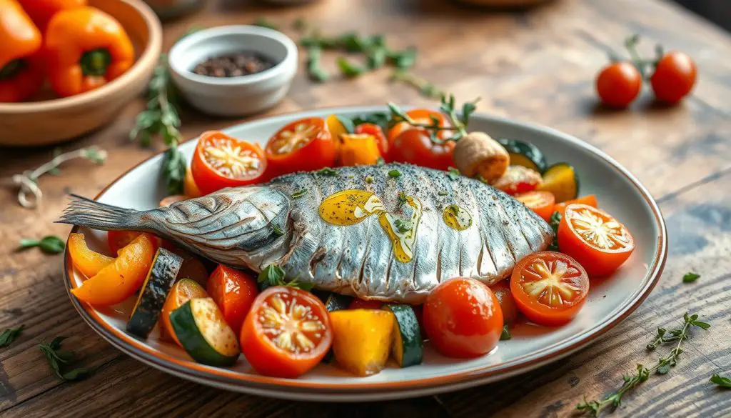 Grilled Mackerel with Roasted Vegetables