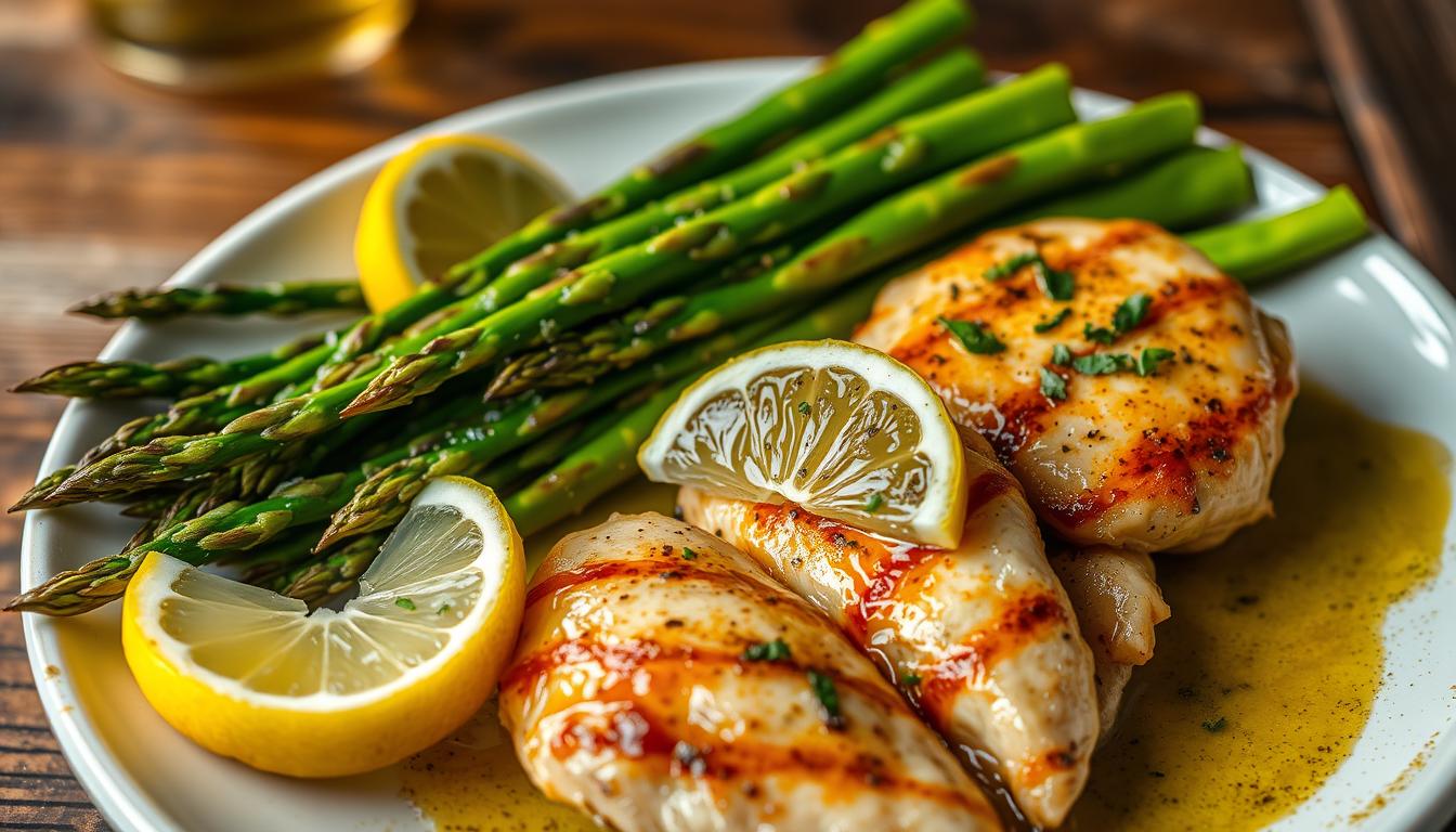 Grilled asparagus with lemon chicken for fibromyalgia