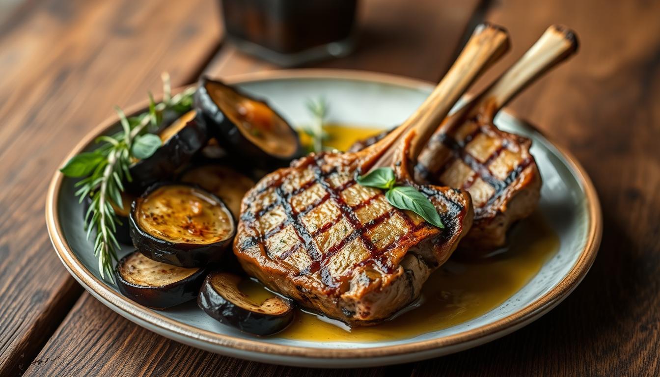 Grilled lamb with roasted eggplant for fibromyalgia