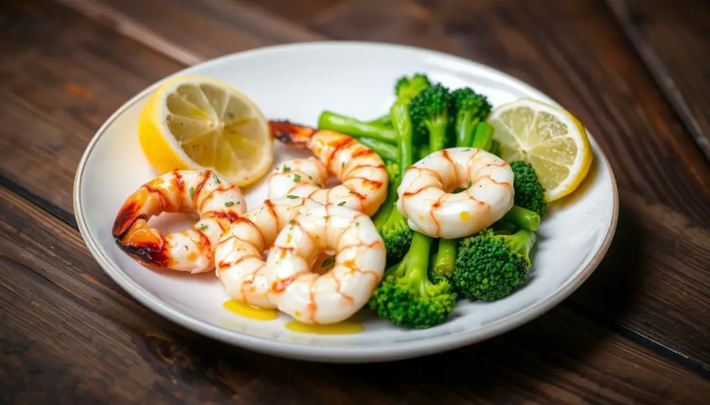 Grilled shrimp and broccoli meal