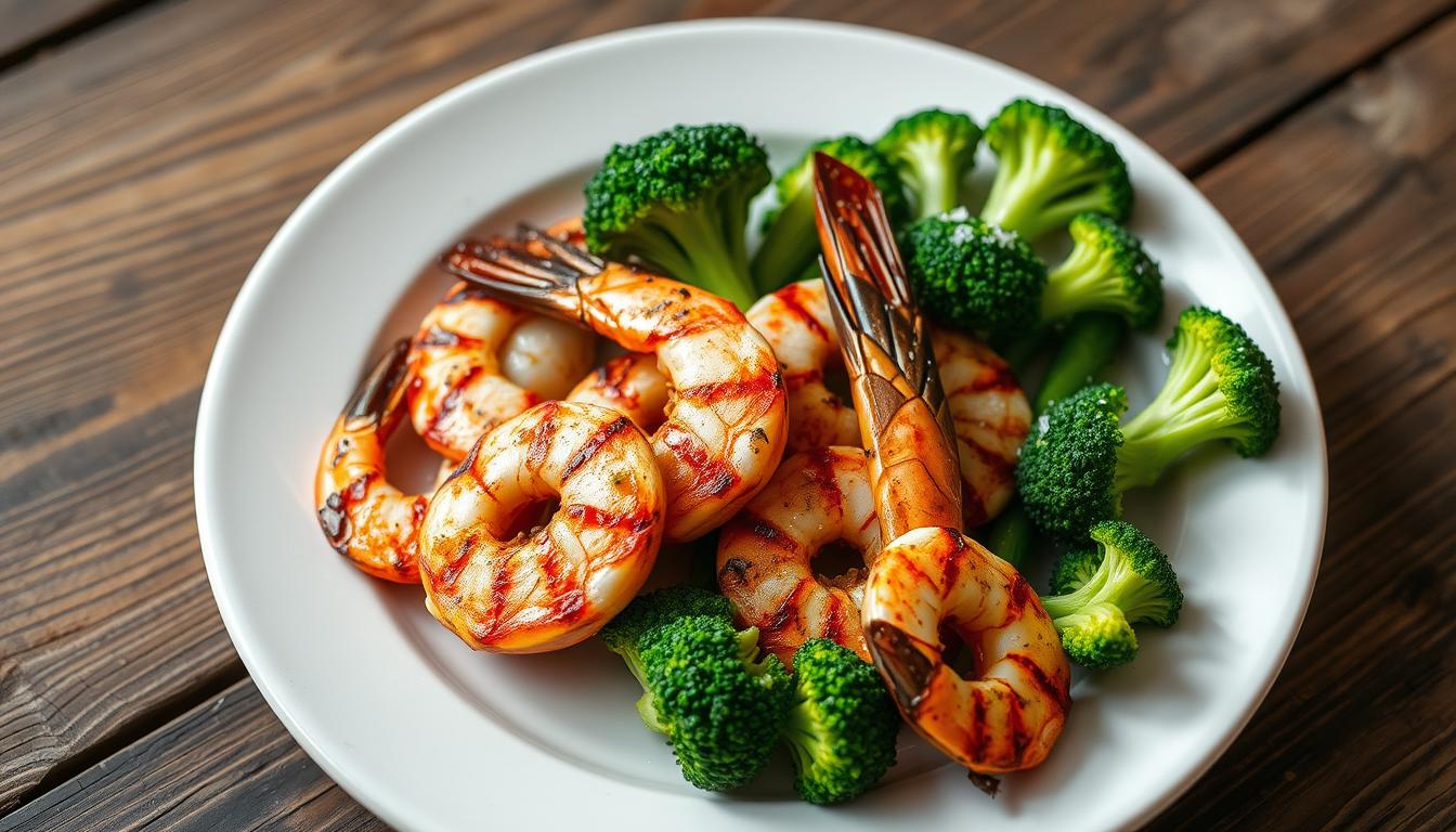 Grilled shrimp with broccoli for fibromyalgia