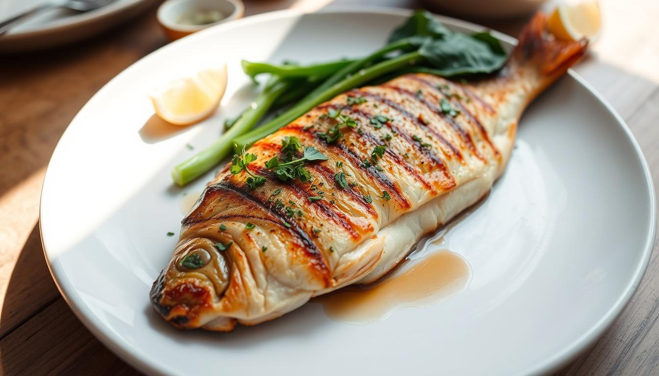 Grilled trout with bok choy for fibromyalgia