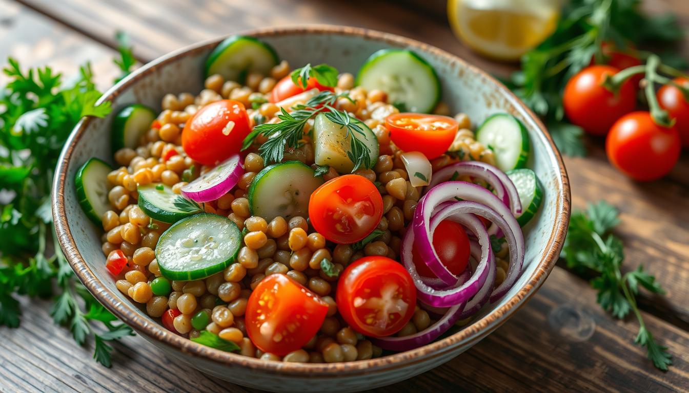 Lentil and cucumber salad for fibromyalgia