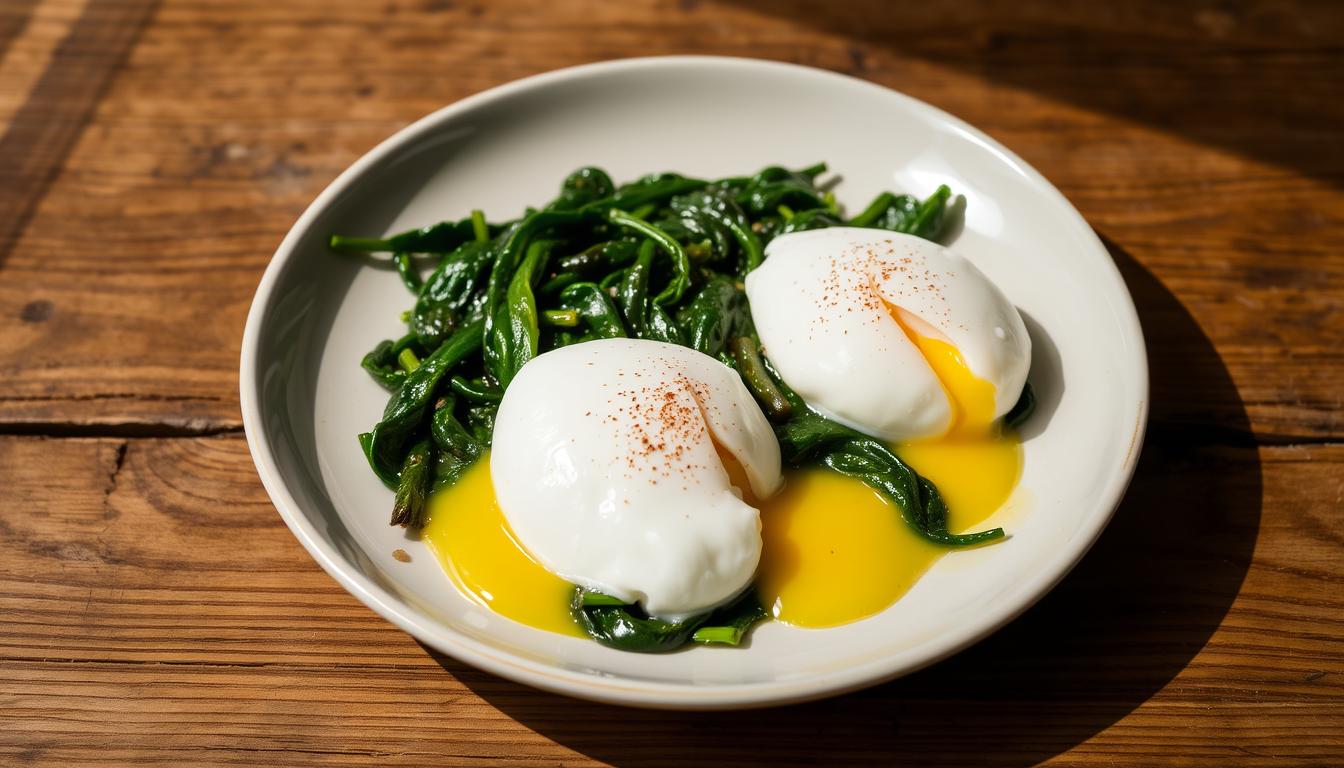 Poached eggs with sautéed spinach for fibromyalgia