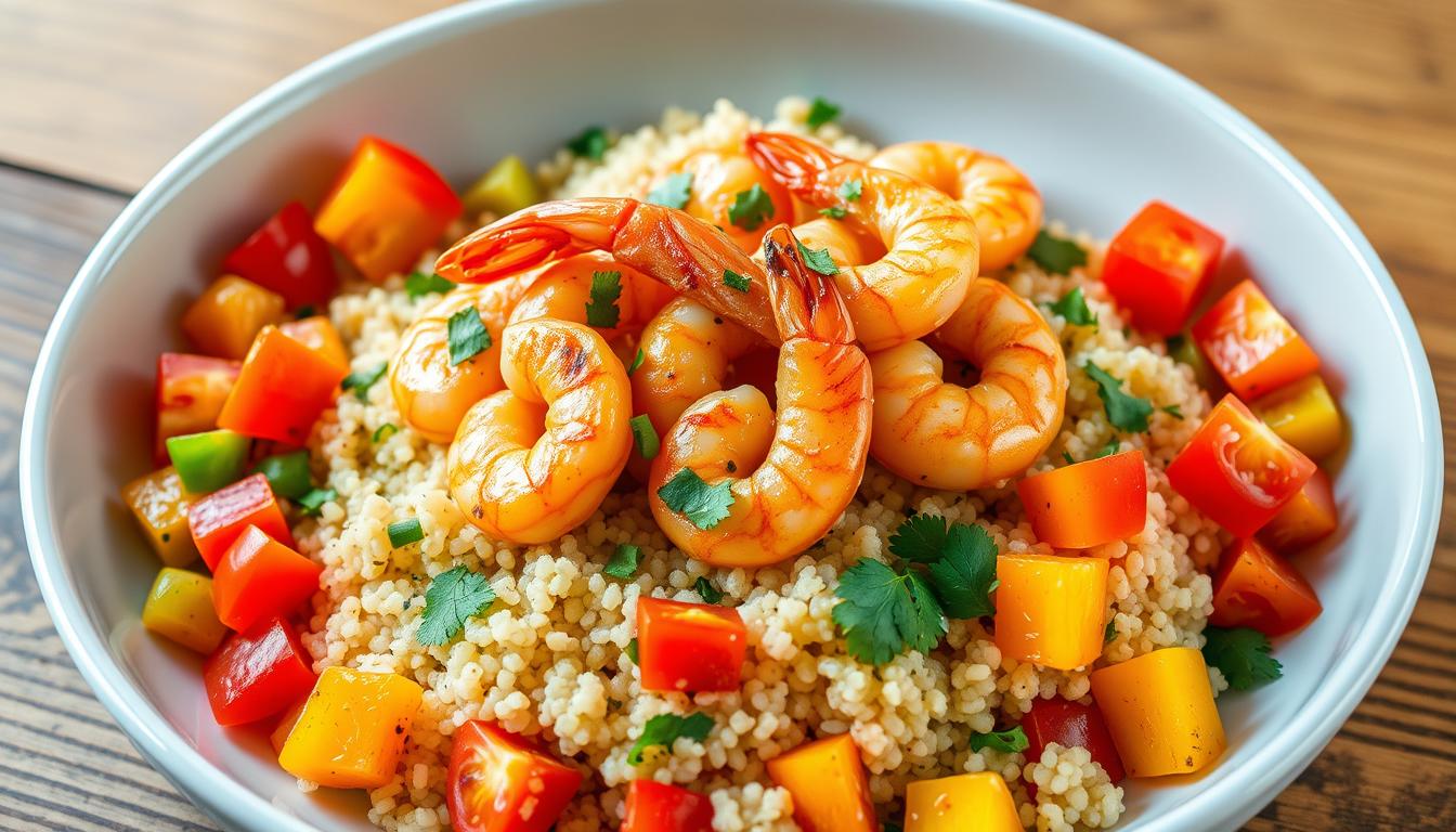 Sautéed shrimp with quinoa for fibromyalgia