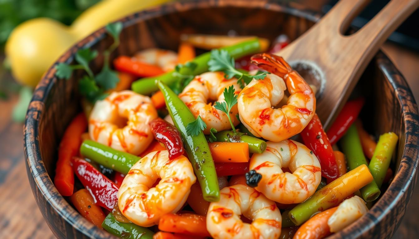 Shrimp and vegetable stir-fry for fibromyalgia