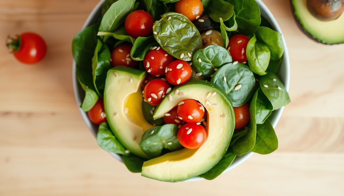 Spinach and avocado salad for fibromyalgia