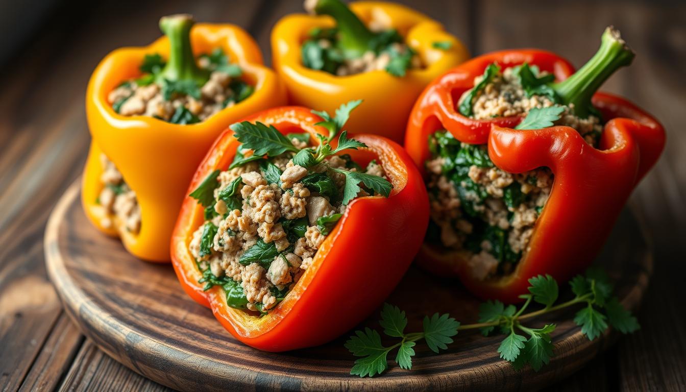 Spinach and turkey-stuffed peppers for fibromyalgia