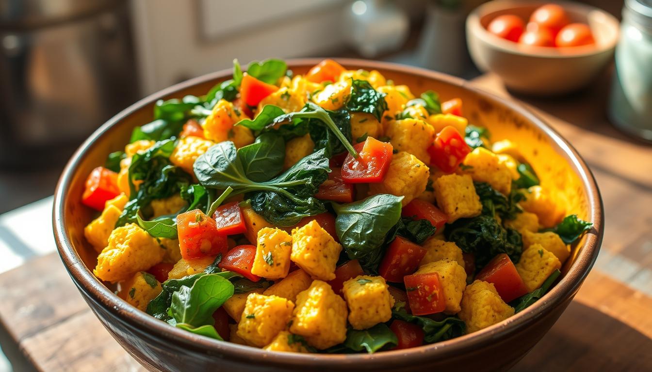 Tofu scramble with spinach for fibromyalgia