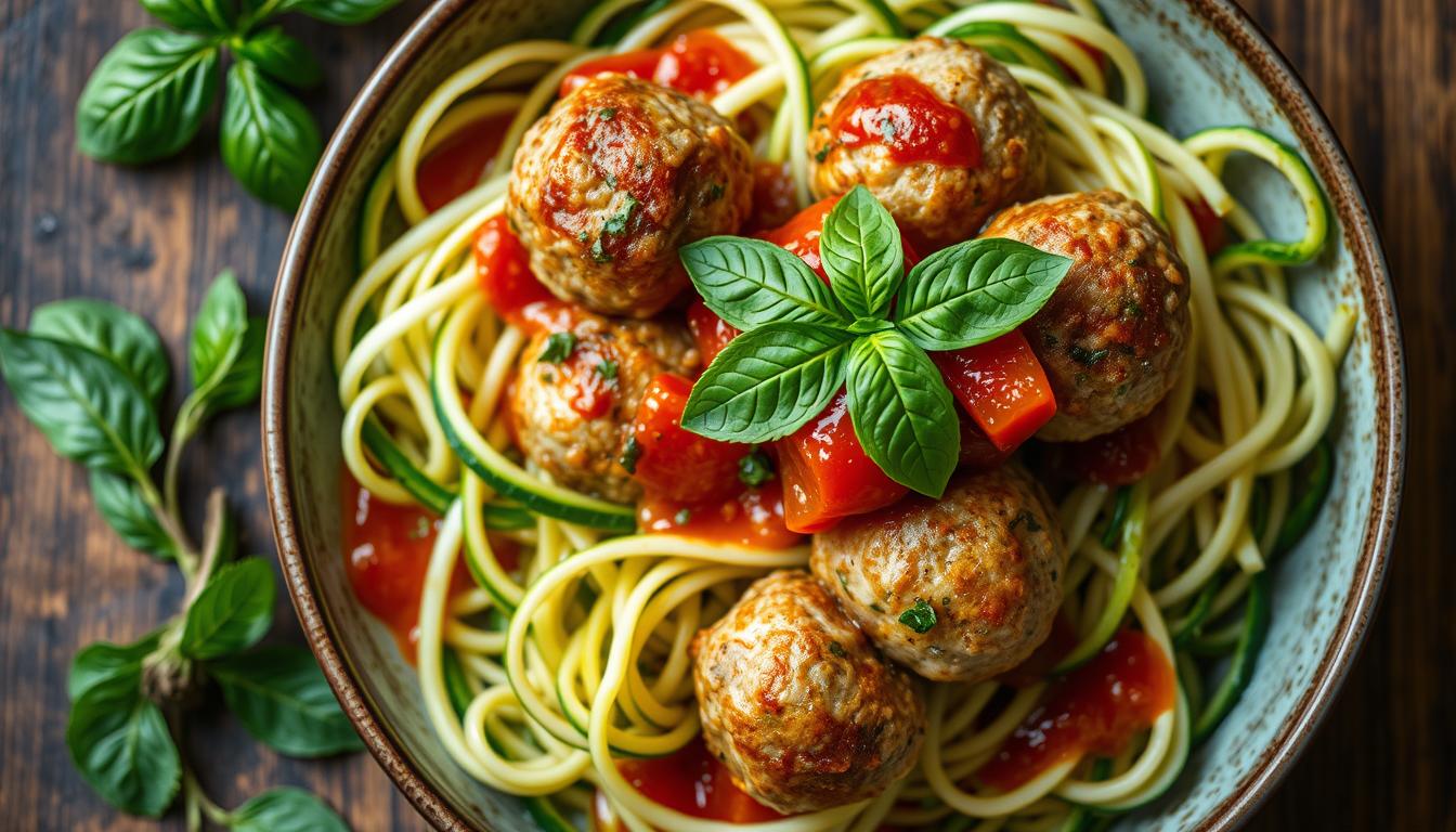 Turkey meatballs with zucchini noodles for fibromyalgia