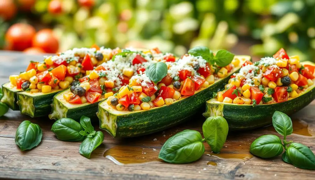 Vegetable-stuffed zucchini boats