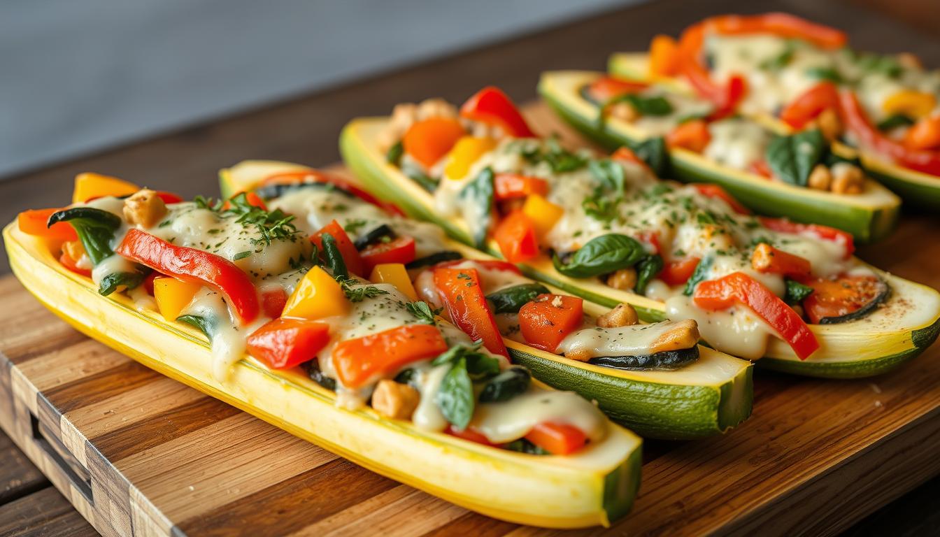 Vegetable-stuffed zucchini boats for fibromyalgia