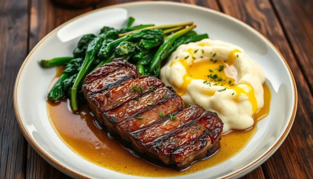 endo-friendly steak, spinach, and potatoes