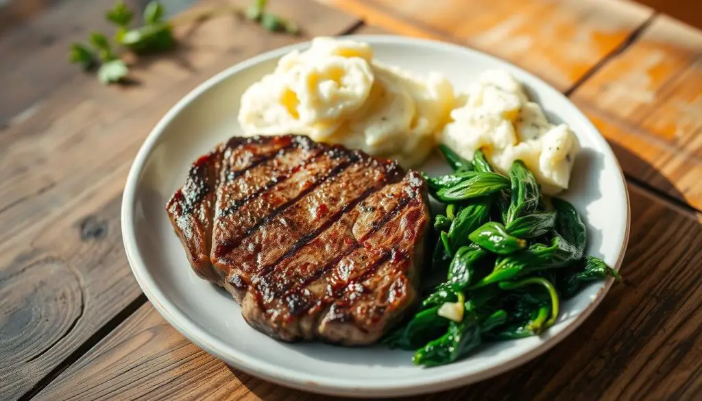 endo friendly steak spinach potatoes plating