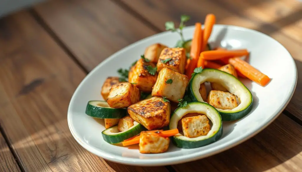 endo friendly tofu zucchini carrots meal