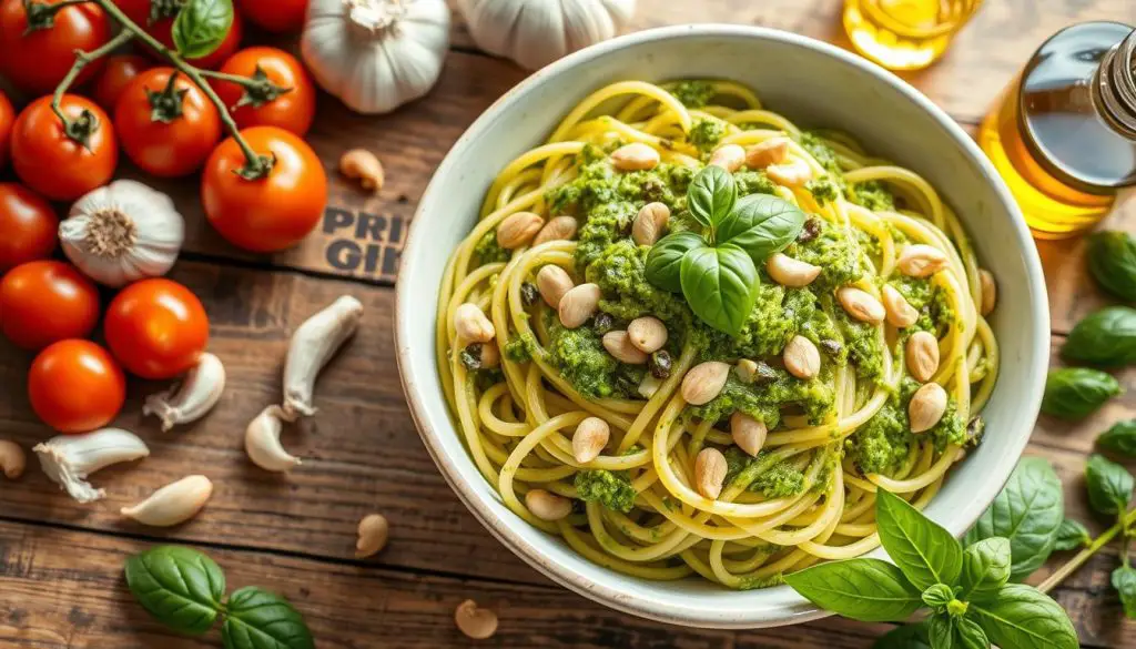 gluten-free pasta with pesto