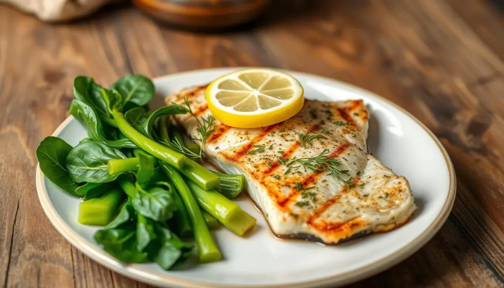 grilled trout and bok choy