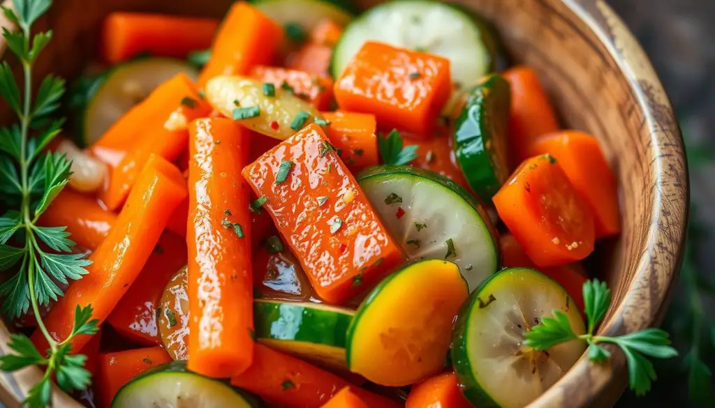 marinated carrots and cucumbers