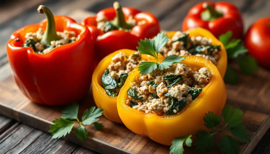 spinach and turkey-stuffed peppers