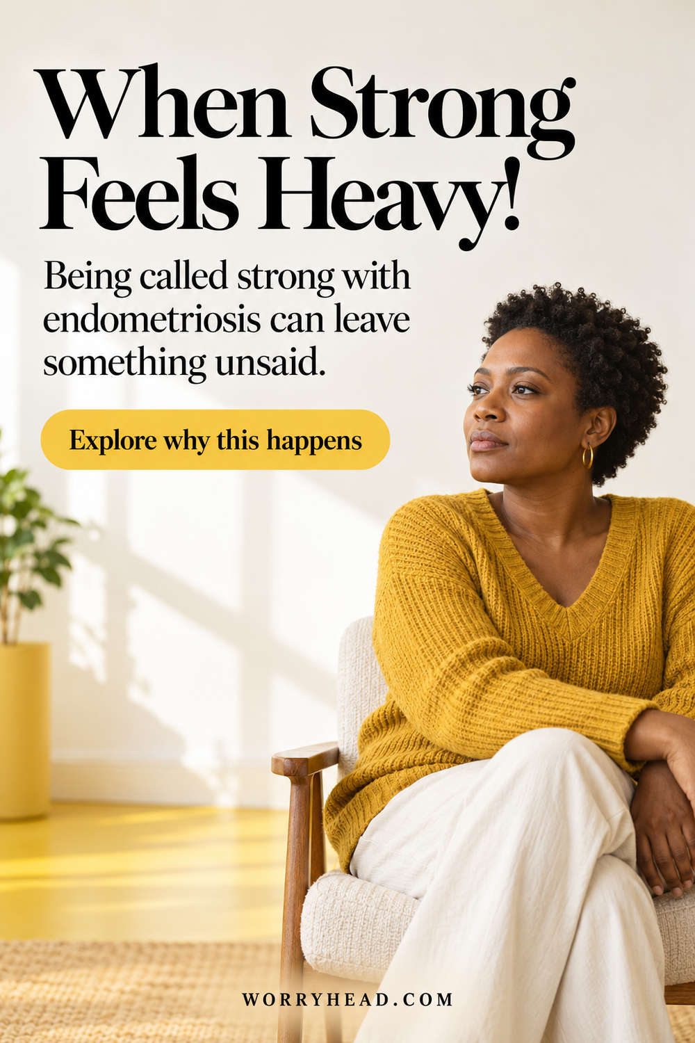 Being called strong with endometriosis: photographic portrait of a thoughtful Black woman.