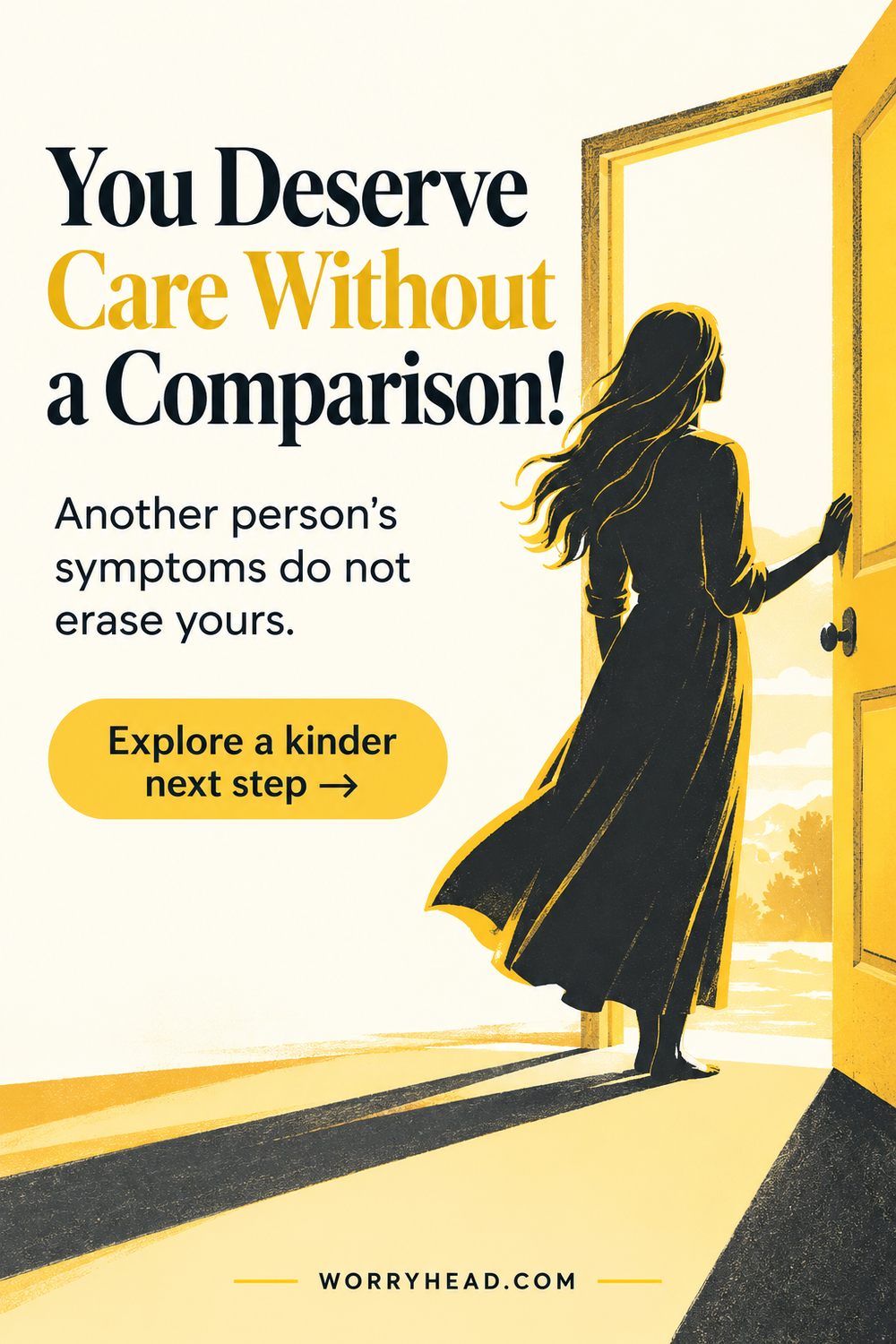 Faceless long-haired silhouette at an open doorway — comparing endometriosis symptoms.