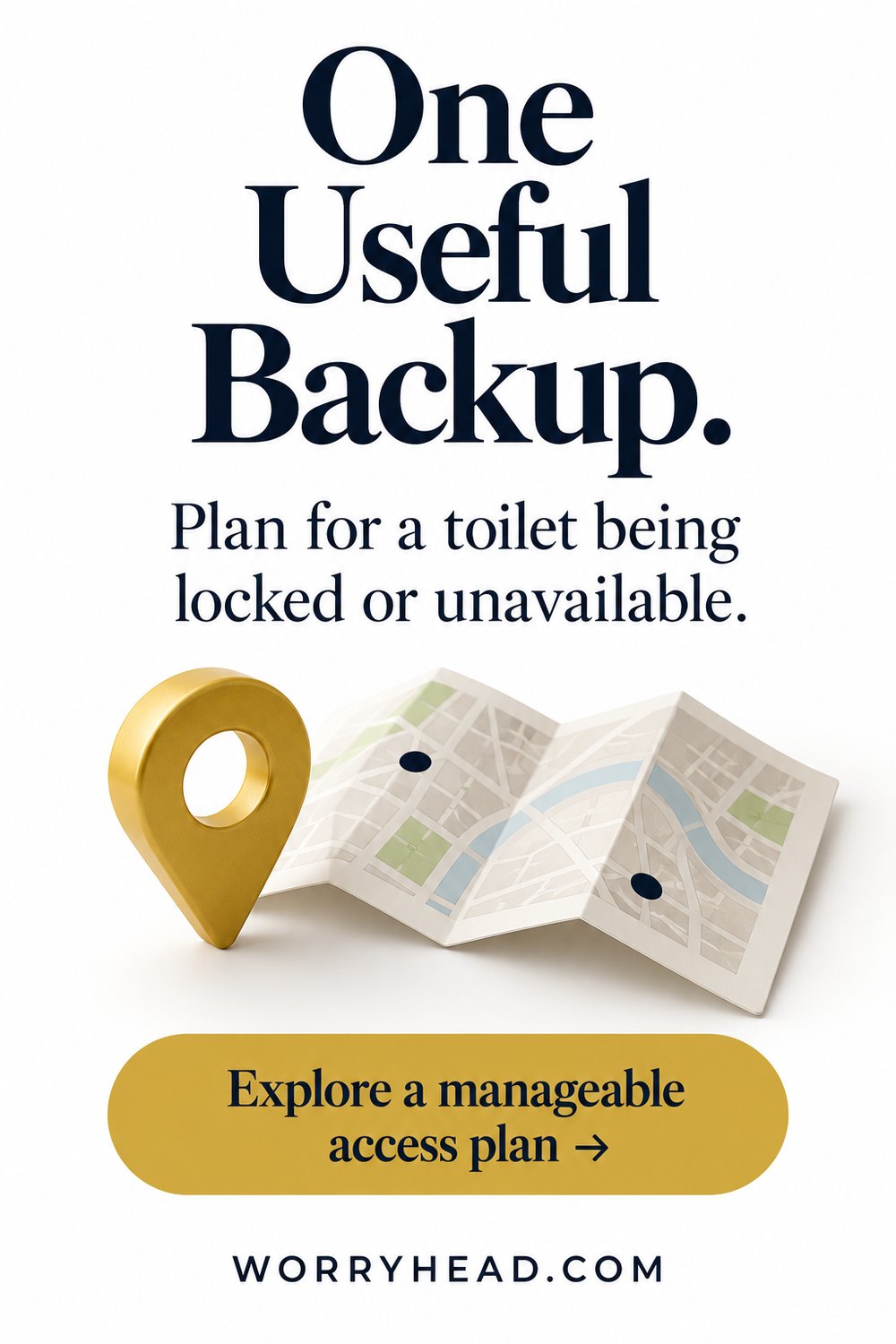 Simple route map with a gold pin and backup location for endometriosis and accessible toilets