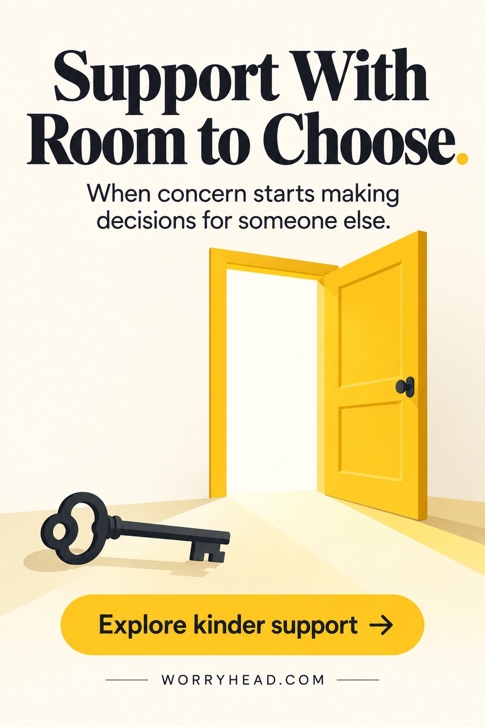 An open yellow door and a key on a cream floor — endometriosis and overprotective partners.