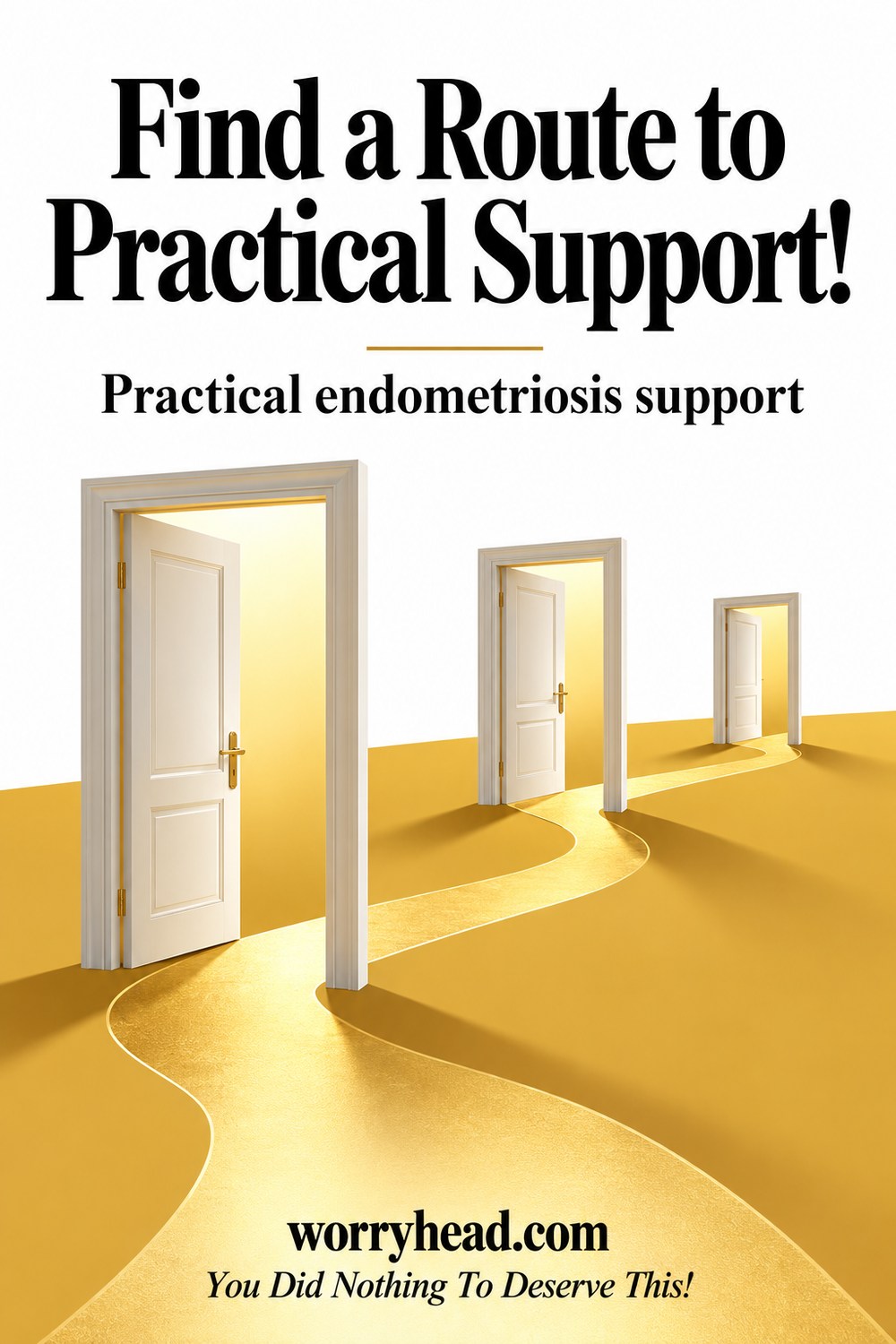 Three open white doors linked by a gold path represent possible routes to practical support. Text: Find a Route to Practical Support!