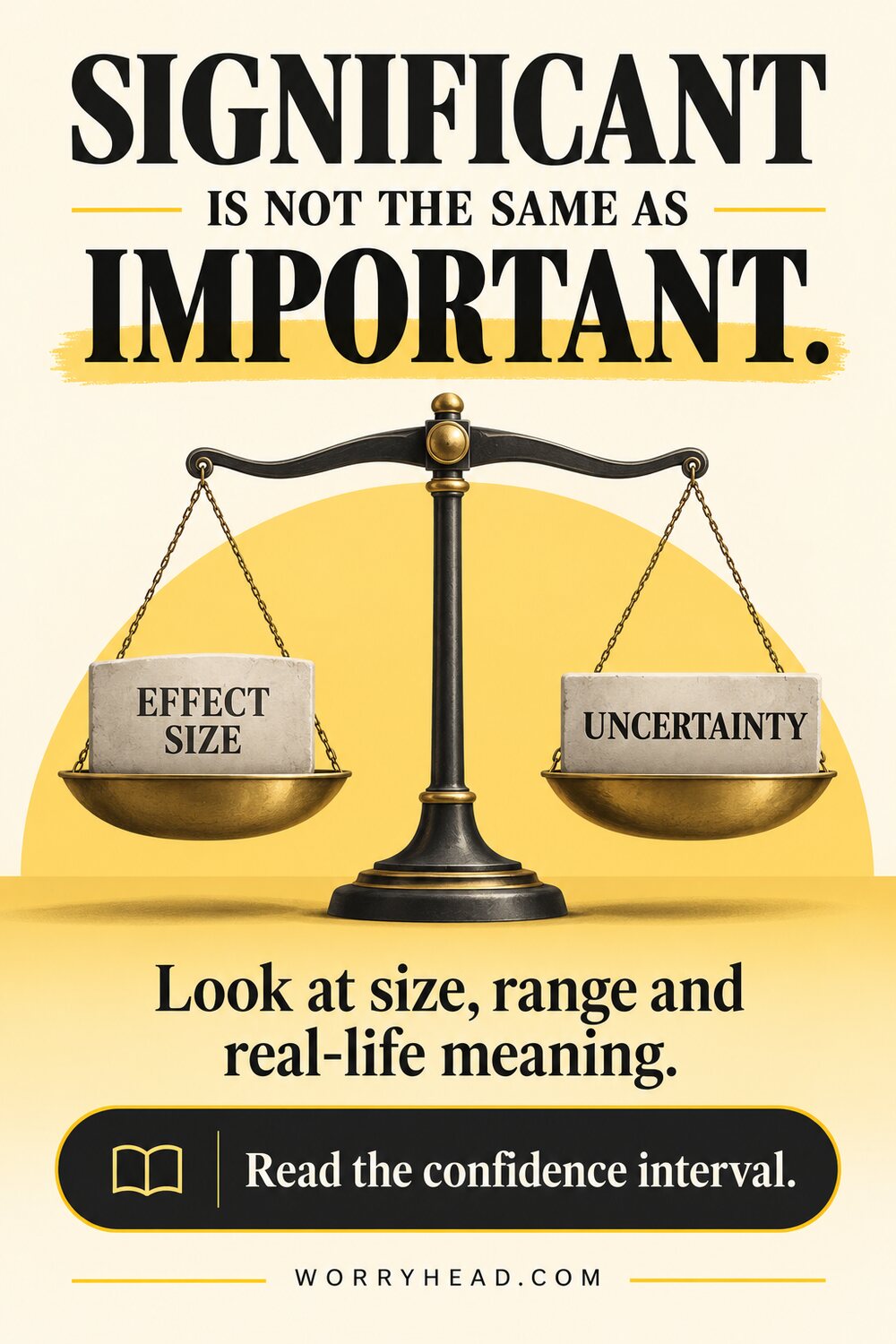 Balance scale for effect size and uncertainty in how to read endometriosis research.
