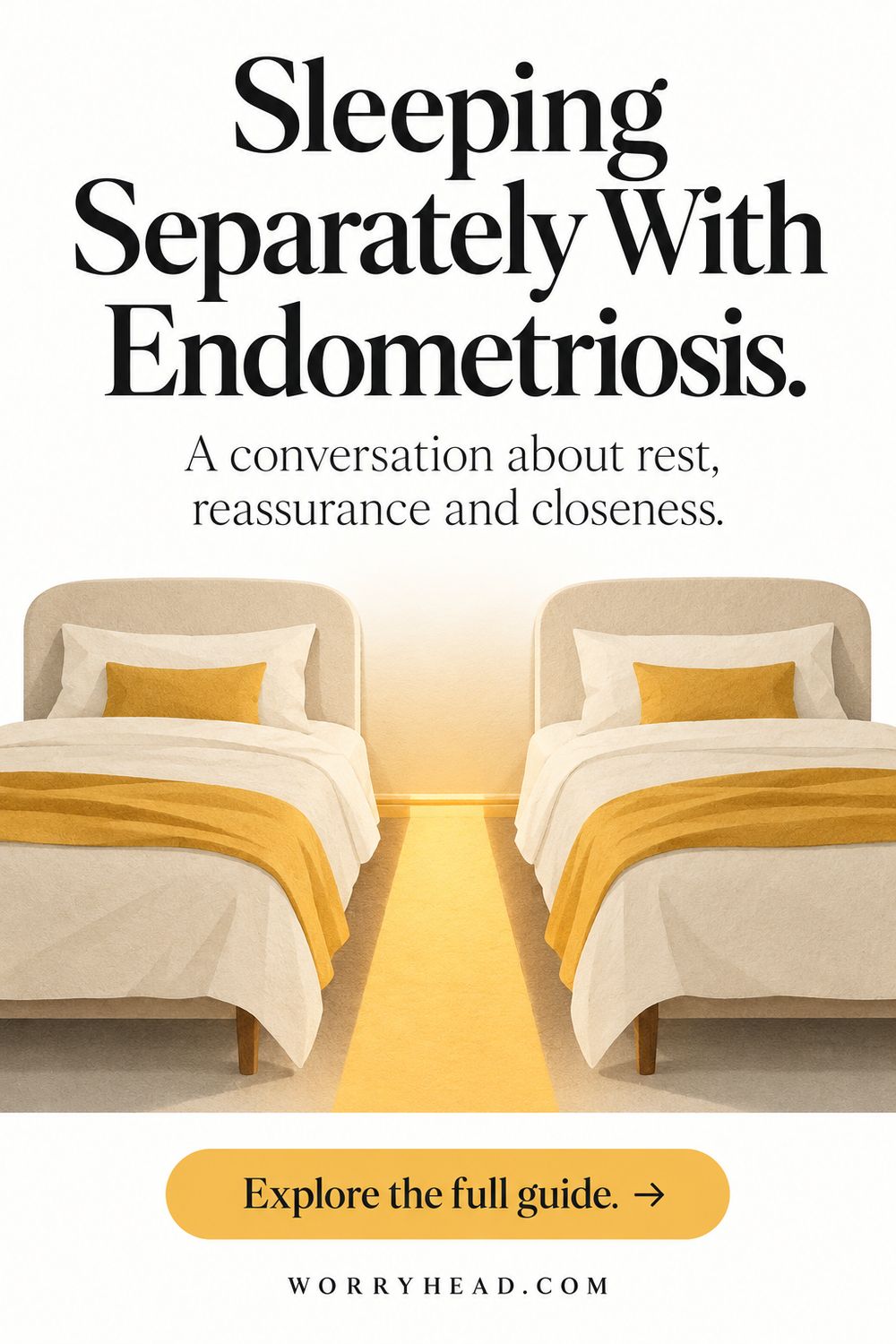 Two separate beds joined by warm light in a guide to sleeping separately with endometriosis.