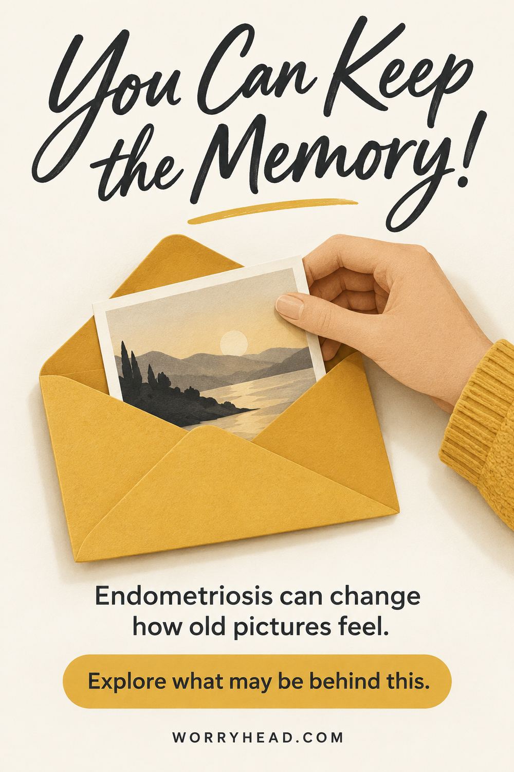 Hand placing a photo in an envelope for endometriosis and old photos