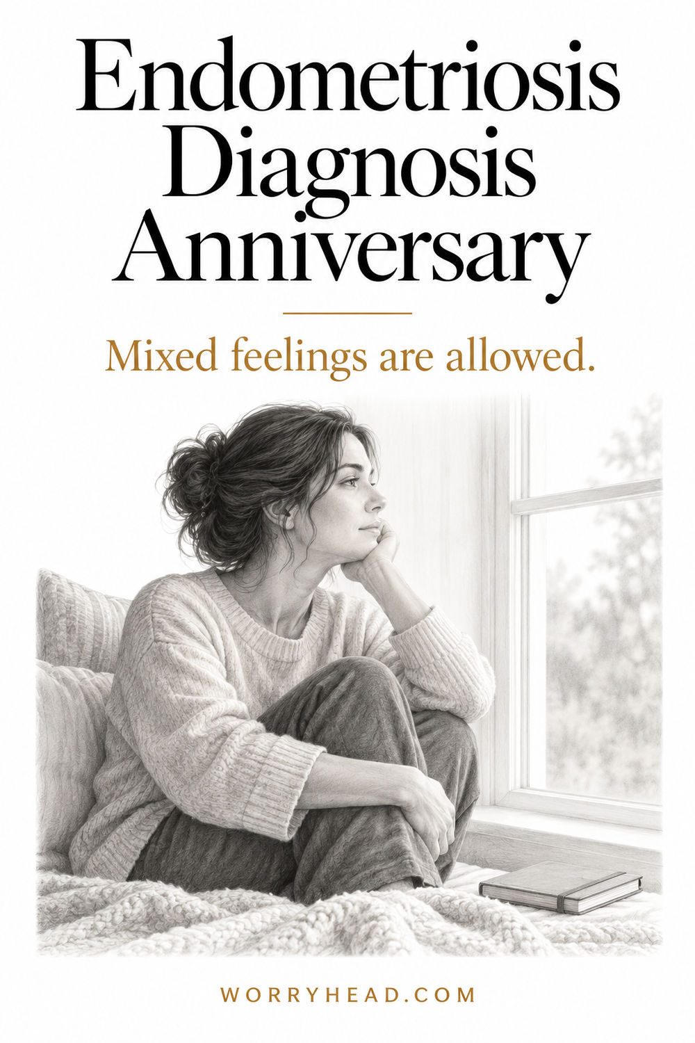 Illustrated pin: Endometriosis Diagnosis Anniversary. Mixed feelings are allowed.